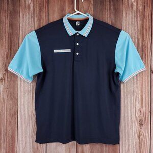 Footjoy FJ Mens Sz XXL Blue Orange Colorblock Striped One Pocket Golf Polo Shirt